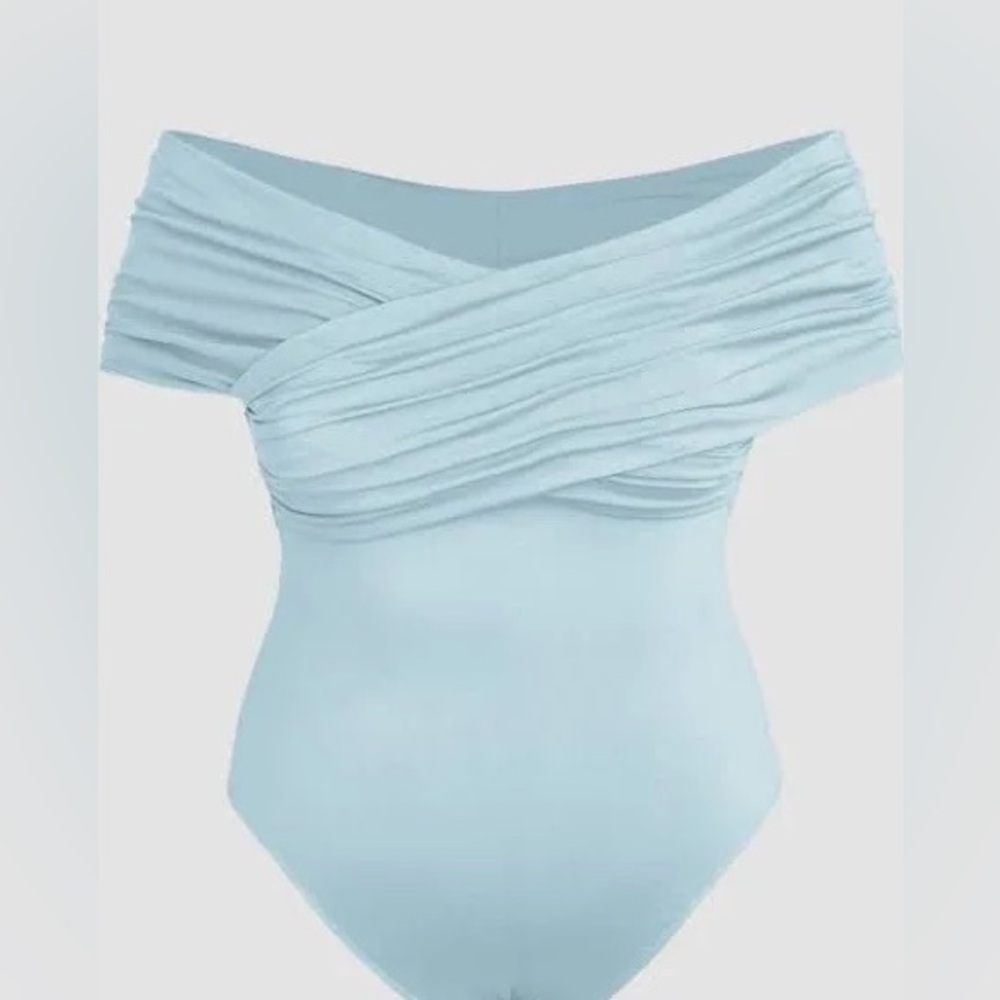 NWT Cider Sky blue off the shoulder Body Suit